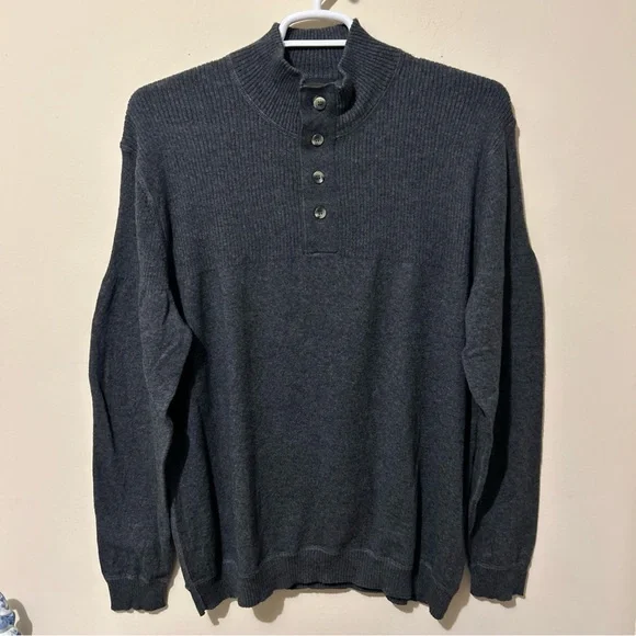 Raffi Button Henley Sweater Men’s XL/54 Gray Cashmere Wool Cotton Quiet - Picture 1 of 10